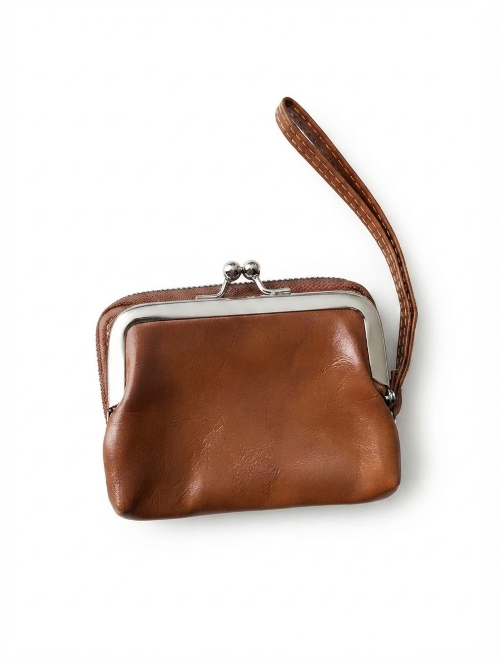 Leather Wristlet Coin Purse - Brown